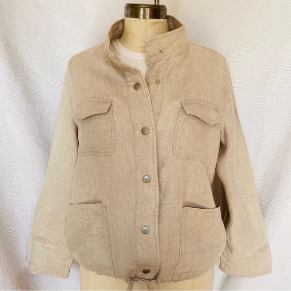C&C California Pure linen Lg snap front jacket beige - Picture 2 of 6